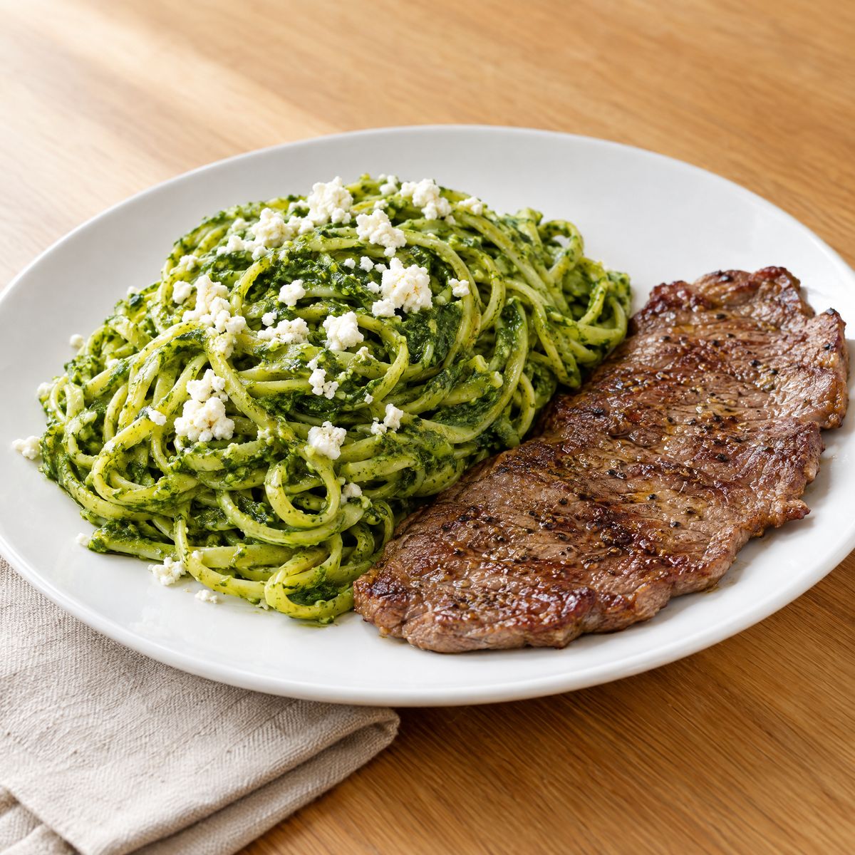 Tallarines Verdes con Bistec — Peruvian Pesto Pasta & Steak